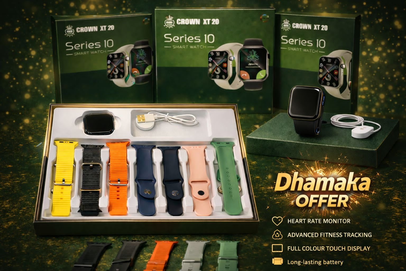 Crown XT-20 Series 10 7/1 Smart Watch with Charger – Gift Box Edition